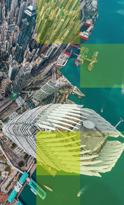 Aerial view of Hong Kong skyline and Victoria Harbour with IFC tower, symbolizing Hogan Lovells’ legal work with the Mandatory Provident Fund Authority (MPFA).