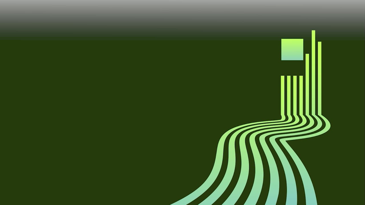 Abstract green lines flowing into an upward bar chart representing insights from the Hogan Lovells IP Market Study.