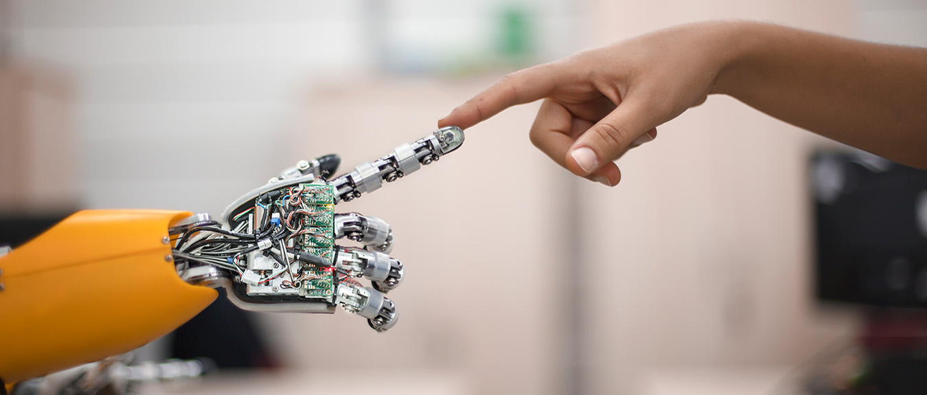 Artificial Intelligence - robot touch human hand